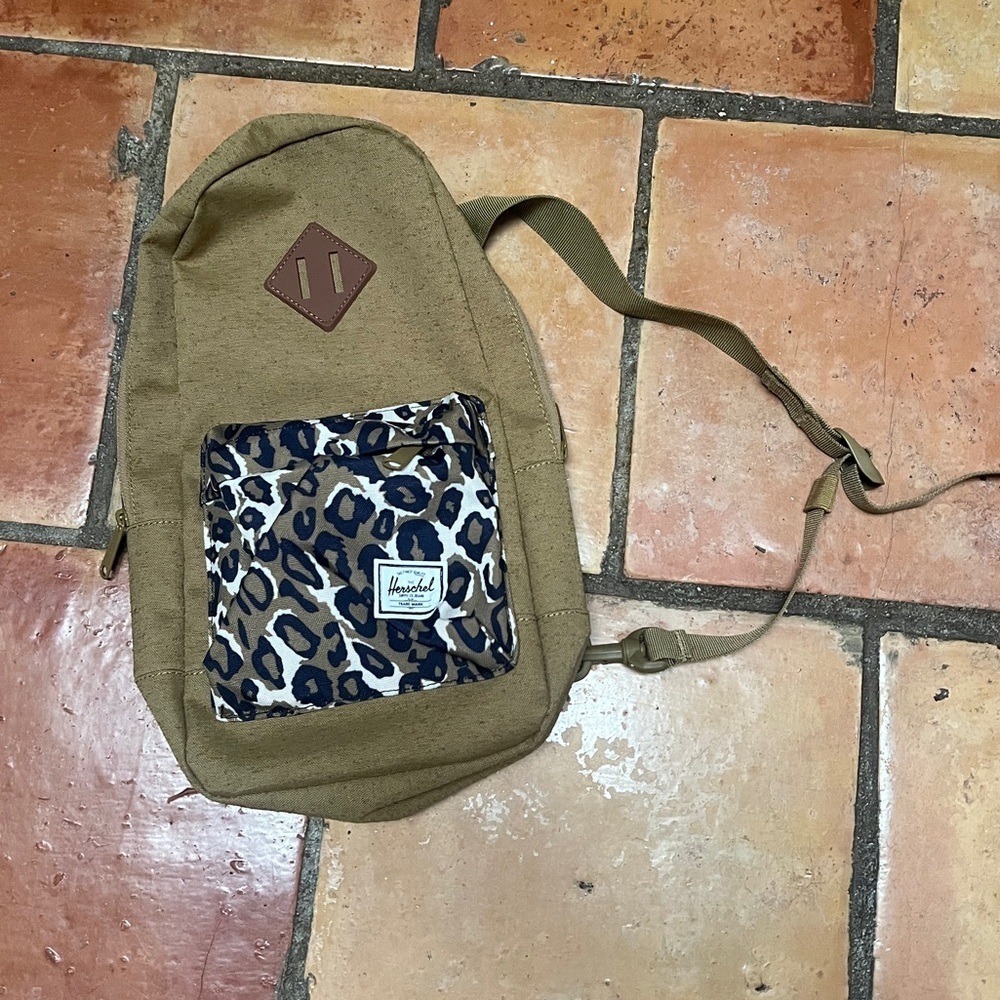 Herschel Supply Company Tan and Leopard Print over shoulder backpack